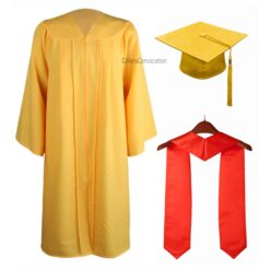''Yellow Matte Graduation Gown with Red Stole''>