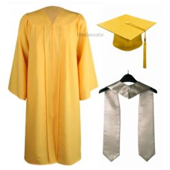''Yellow Matte Graduation Gown with Silver Stole''>