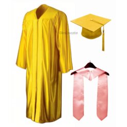 ''Yellow Shiny Convocation Gown and Cap with Baby Pink Stole''>
