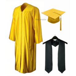 ''Yellow Shiny Convocation Gown and Cap with Black Stole''>