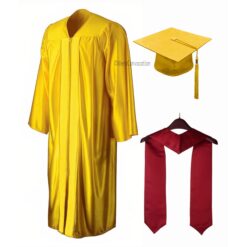 ''Yellow Shiny Convocation Gown and Cap with Maroon Stole''>