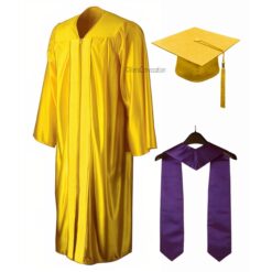 ''Yellow Shiny Convocation Gown and Cap with Purple Stole''>
