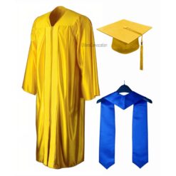 ''Yellow Shiny Convocation Gown and Cap with Royal Blue Stole''>