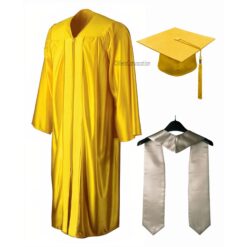 ''Yellow Shiny Convocation Gown and Cap with Silver Stole''>