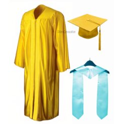 ''Yellow Shiny Convocation Gown and Cap with Sky Blue Stole''>