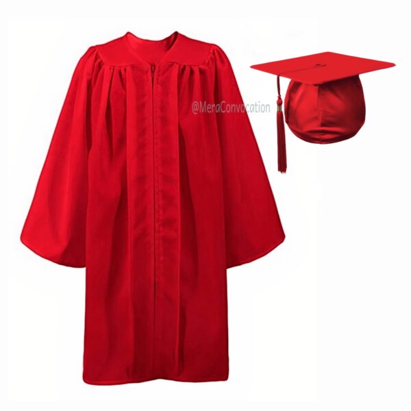 Red Matte Primary Graduation Gown And Cap Mera Convocation 5258