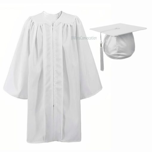 ''White Matte Graduation Gown - 6 to 12 Years Old''>