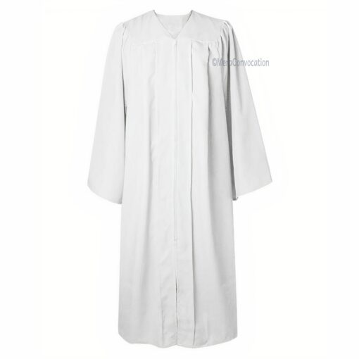 ''White Matte Zipper Graduation Gown''>