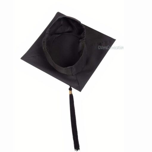 ''Back View of Black Polyester Graduation Cap''>