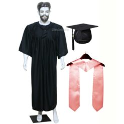''Black Matte Graduation Gown with Baby Pink Sash''>