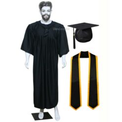 ''Black Matte Graduation Gown with Black Sash and Yellow Piping''>
