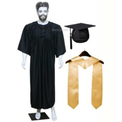 ''Black Matte Graduation Gown with Cream Sash''>