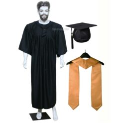 ''Black Matte Graduation Gown with Golden Sash''>