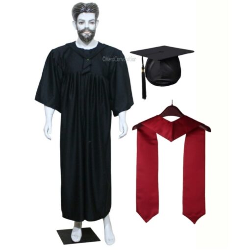 ''Black Matte Graduation Gown with Maroon Sash''>