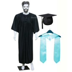 ''Black Matte Graduation Gown with Sky Blue Sash''>