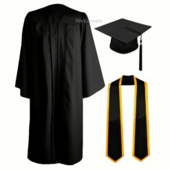 ''Black Matte Zipper Graduation Gown and Black Stole with Yellow Piping''>