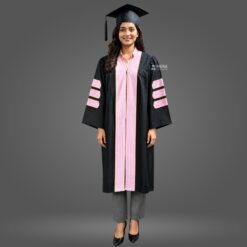 Black PhD Graduation Gown with Baby Pink Velvet Border