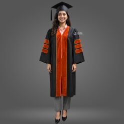 Black PhD Graduation Gown with Orange Velvet Border