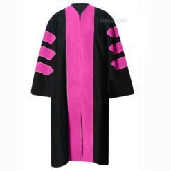 ''Black PhD Graduation Gown with Pink Velvet Border''>