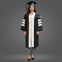 Black PhD Graduation Gown with White Velvet Border