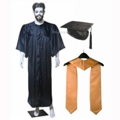 ''Black Shiny Graduation Gown and Cap with Golden Sash''>