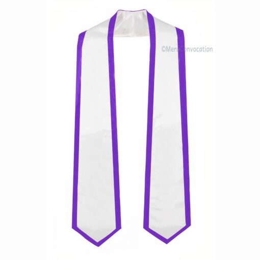 ''White Graduation Stole with Purple Piping''>