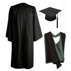 ''Black Graduation Gown with Black and Olive Green Hood''>