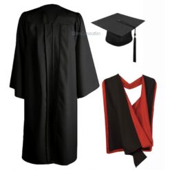 ''Black Graduation Gown with Black and Red Hood''>