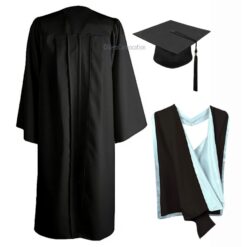''Black Graduation Gown with Black and Sky Blue Hood''>