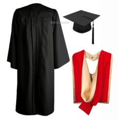 ''Black Graduation Gown with Red and Golden Full Shape Hood''>