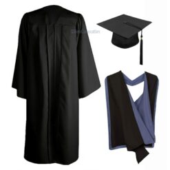 ''Black Matte Graduation Gown with Black and Grey Hood''>