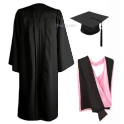 ''Black Matte Graduation Gown with Black and Pink Hood''>