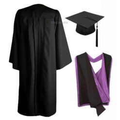 ''Black Matte Graduation Gown with Black and Purple Hood''>