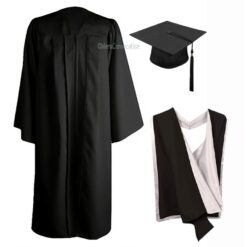 ''Black Matte Graduation Gown with Black and White Hood''>