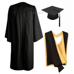 ''Black Matte Graduation Gown with Black and Yellow Hood''>