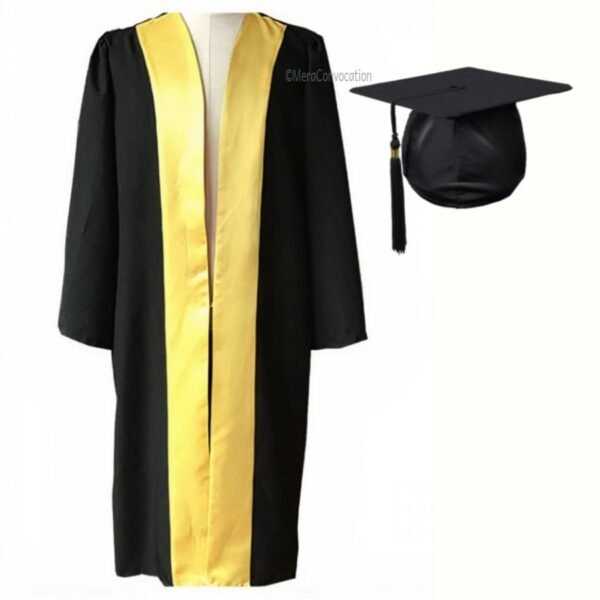 Black Matte Graduation Gown with Yellow Satin Border – Mera Convocation