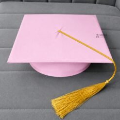 ''Baby Pink Matte Graduation Cap with Golden Tassel''>