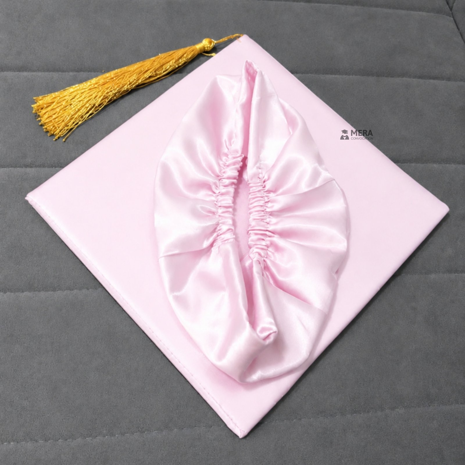 Baby Pink Satin Convocation Cap with Golden Tassel ''Baby Pink Satin Convocation Cap with Golden Tassel''>