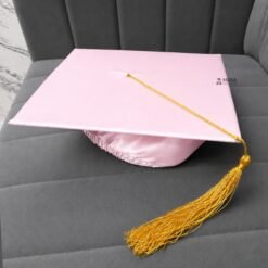''Baby Pink Shiny Graduation Cap with Golden Tassel''>