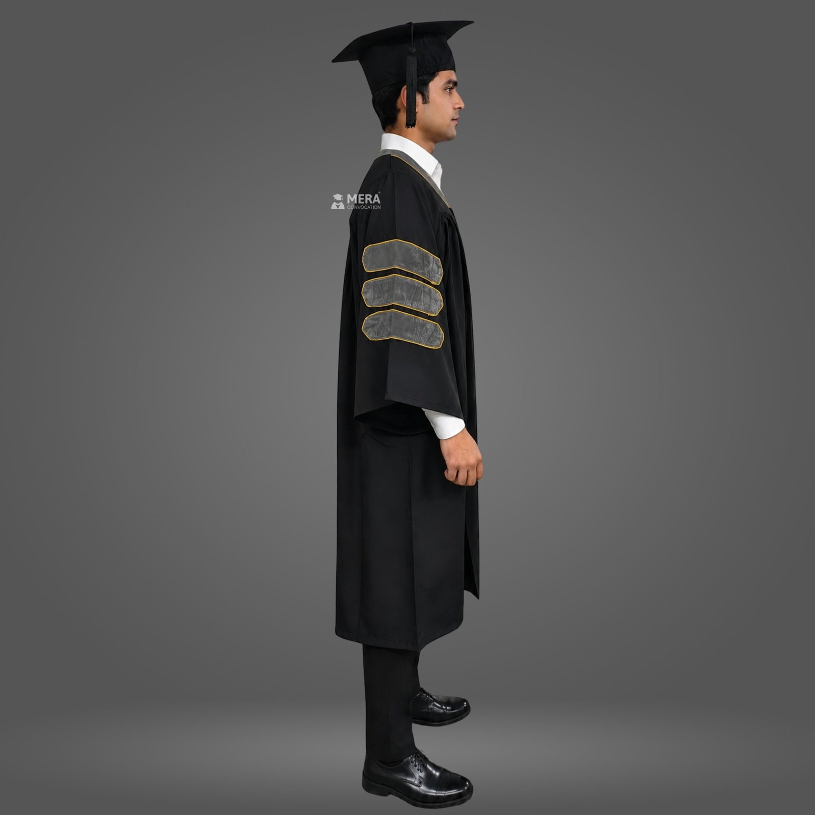 Black Doctoral Gown with Dark Grey Border Black Doctoral Gown with Dark Grey Border
