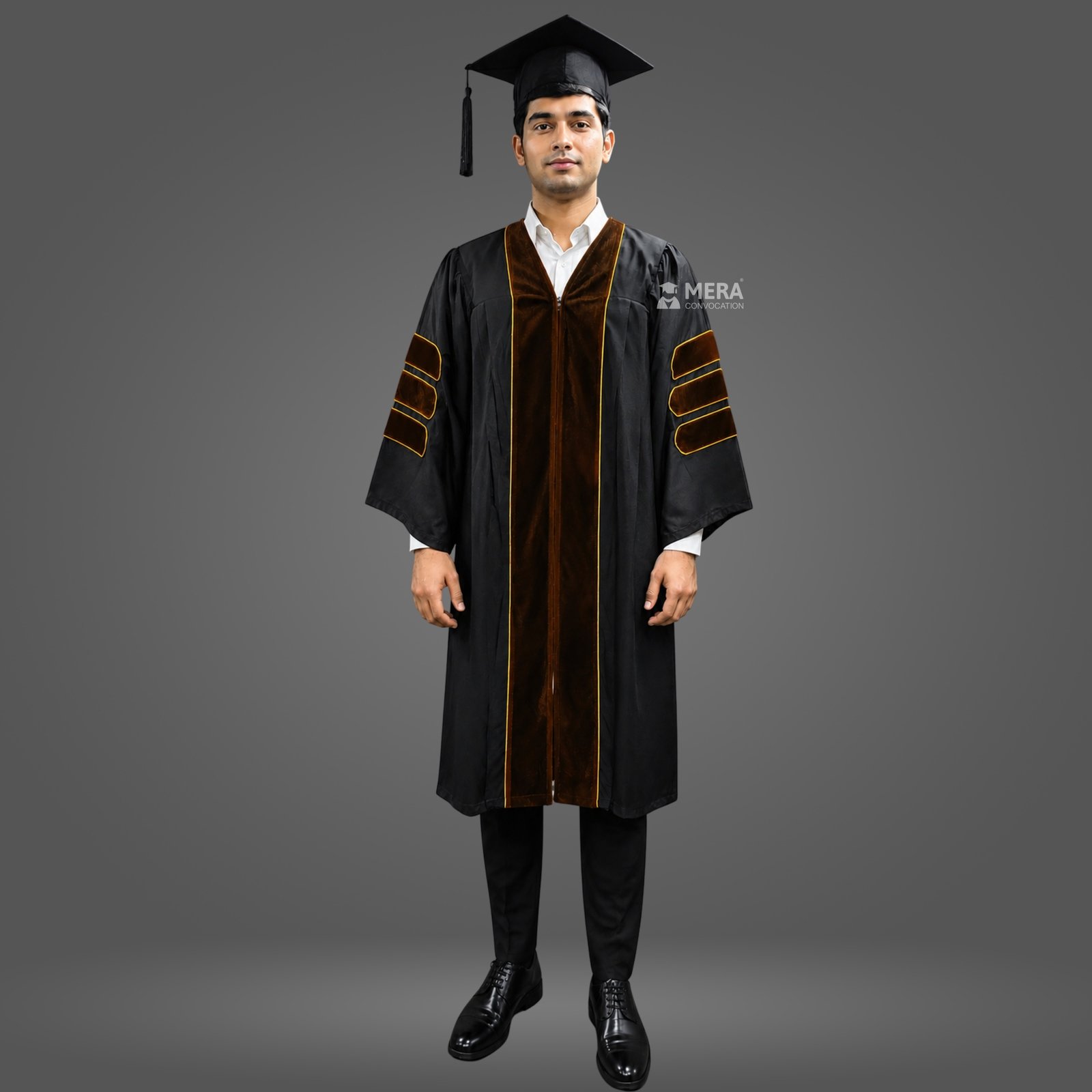 Black Doctoral Graduation Gown with Brown Velvet Border Black Doctoral Graduation Gown with Brown Velvet Border