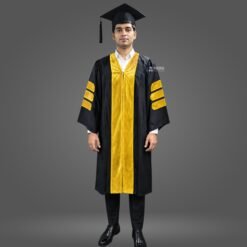 Black Doctoral Graduation Gown with Golden Velvet Border