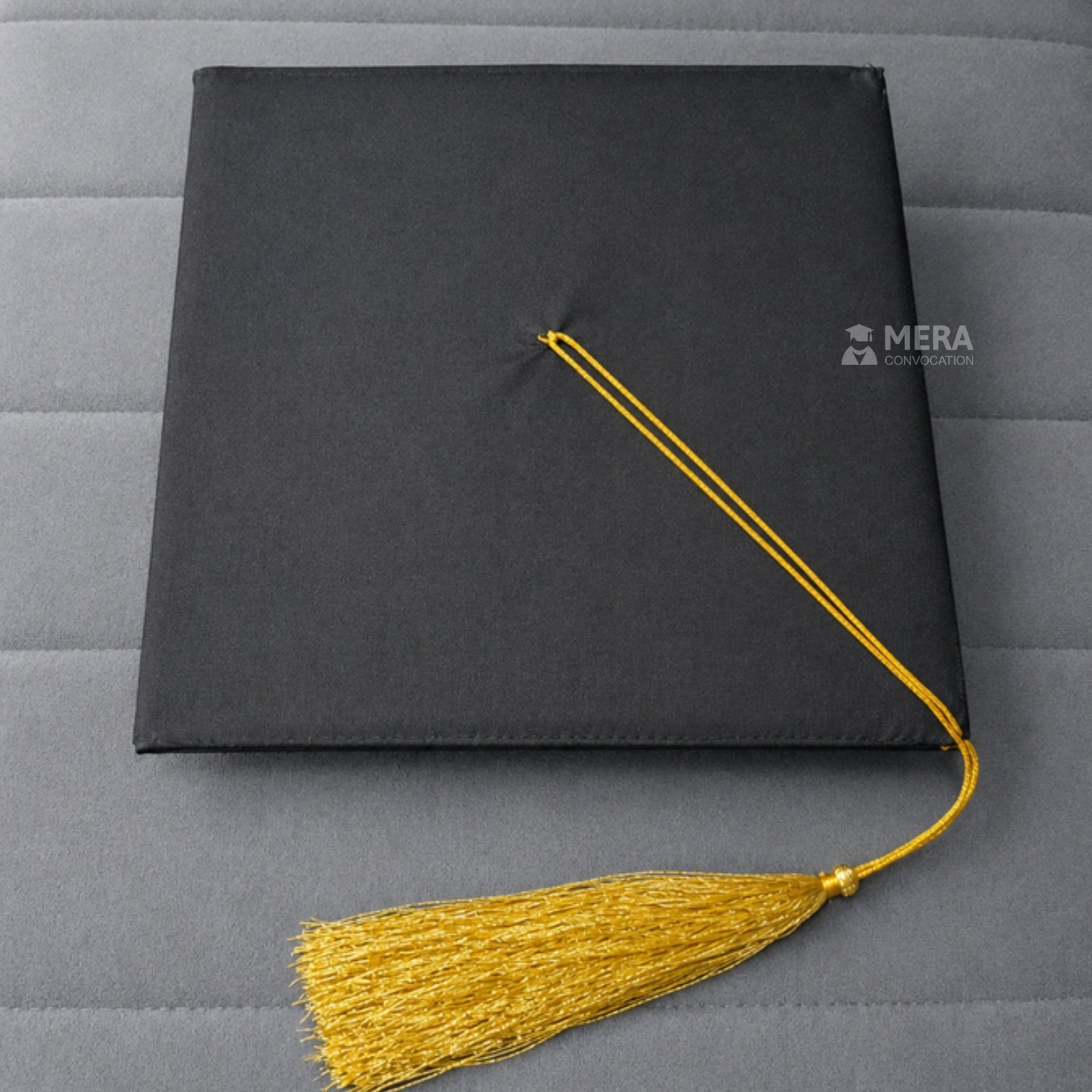 Black Matte Graduation Cap with Golden Tassel - Mera Convocation