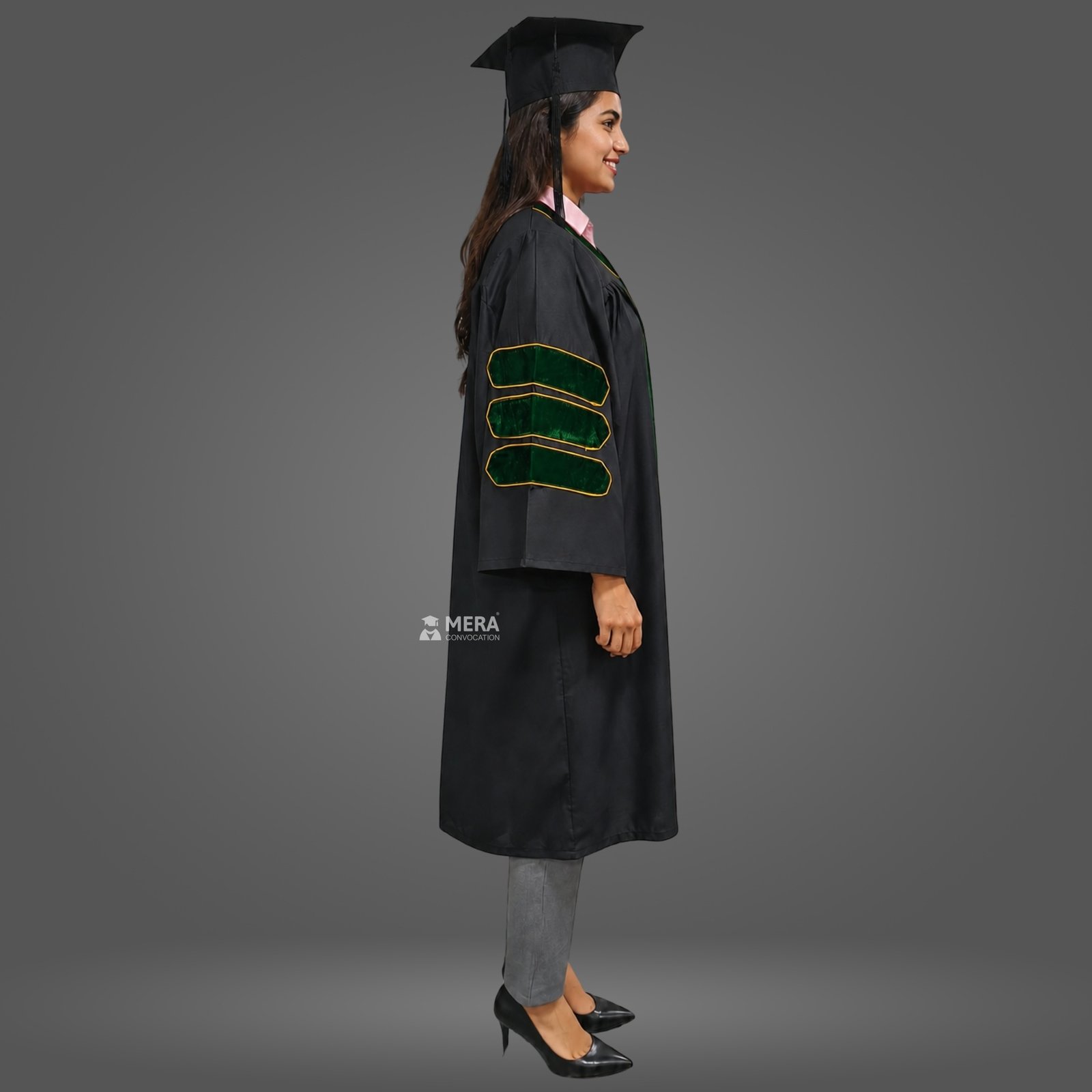 Black PhD Gown with Bottle Green Border Black PhD Gown with Bottle Green Border