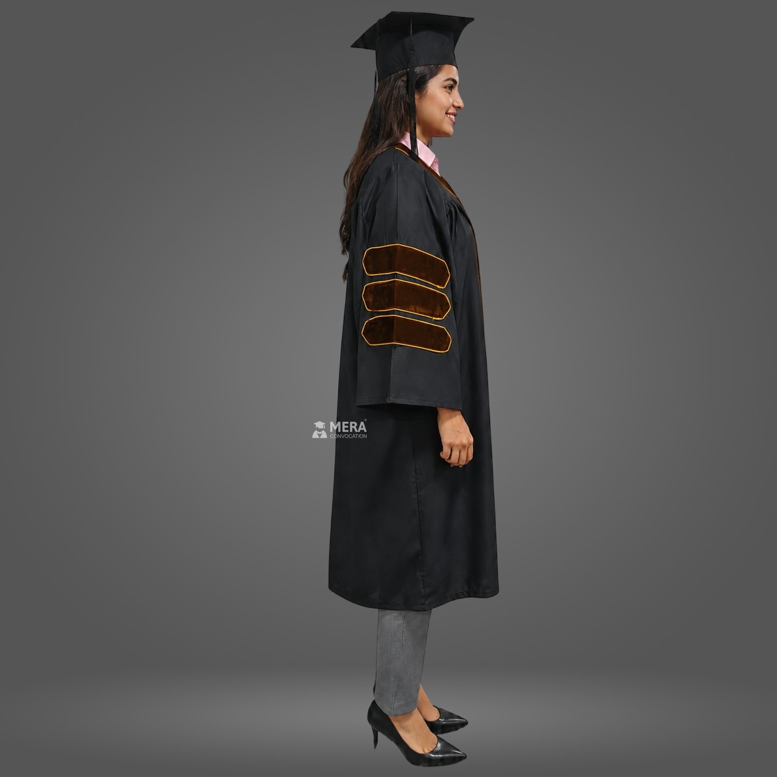 Black PhD Gown with Brown Border Black PhD Gown with Brown Border