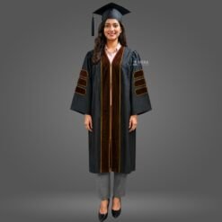Black PhD Graduation Gown with Brown Velvet Border
