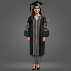 Black PhD Graduation Gown with Dark Grey Velvet Border