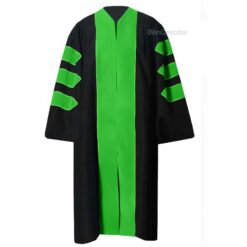 ''Black PhD Graduation Gown with Green Velvet Border''>
