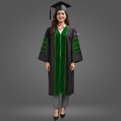 Black PhD Graduation Gown with Green Velvet Border