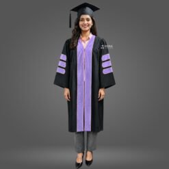 Black PhD Graduation Gown with Lavender Velvet Border